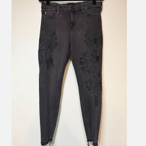 LVPL Liverpool Skinny Jeans Women’s 10 Black Embroidered Raw Hem Stretch